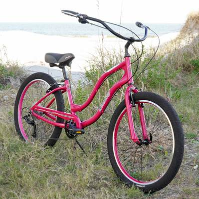 a pink beach cruiser